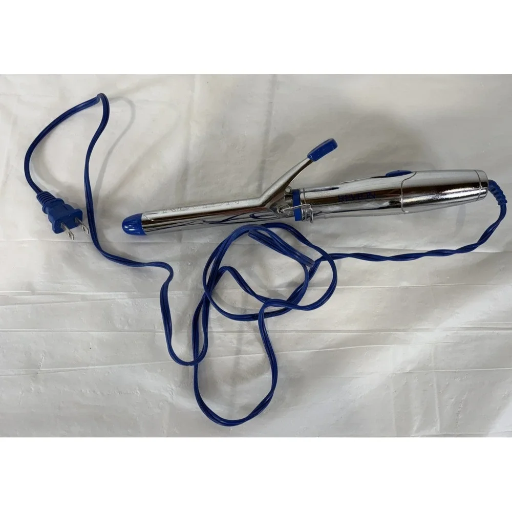 REVLON Perfect Heat Ceramic Curling Iron Chrome/Blue Model RV031 Tested & WORKS!